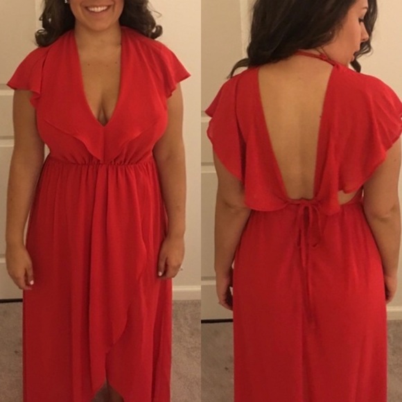 Romeo Juliet couture red‎ ruffle maxi faux wrap dress size Medium - Picture 1 of 9